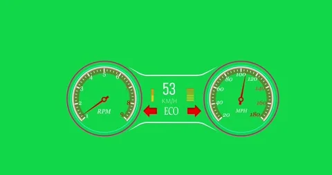 Digital car dashboard with navigation speedometer battery indicator animation. E Vídeos de archivo 333262378