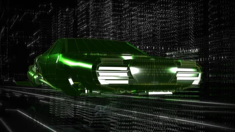 The digital car from the future is riding in the virtual space filled with data Stock Footage 277640592