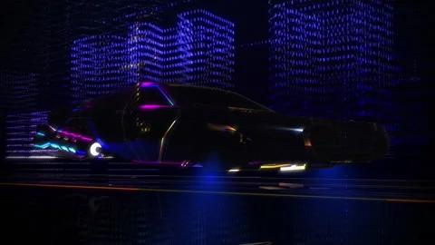 Digital Car From the Future. Space. 3D Animation.Futuristic sci-fi seamless Loop Stock Footage 148766378