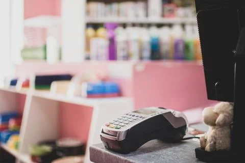 Digital card reader and NFC terminal for contactless calculation. Technology Fotos Stock