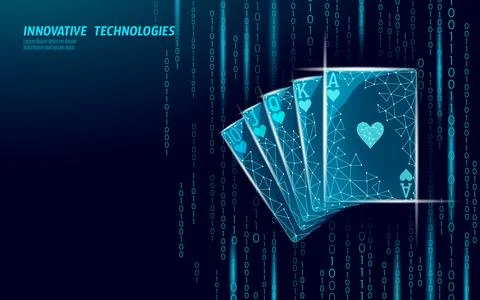 Digital cards background. Playing cards hearts royal flush shown. Suitable for Stock Illustration