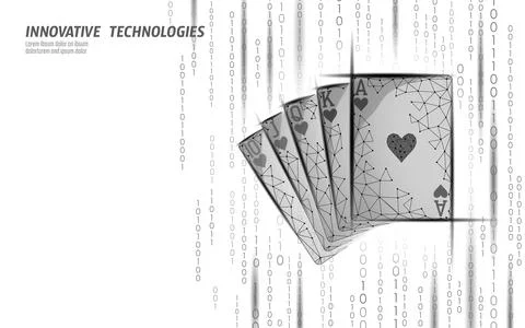 Digital cards background. Playing cards hearts royal flush shown. Suitable for Stock Illustration