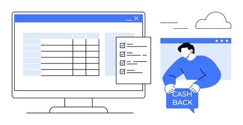 Digital Cash Back System Concept with User and Monitor Interface Stock Illustration