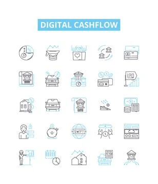Digital cashflow vector line icons set. Digital, Cashflow, Banking, Payments Stock Illustration