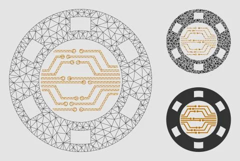 Digital Casino Chip Vector Mesh 2D Model and Triangle Mosaic Icon Stock Illustration