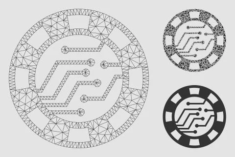 Digital Casino Chip Vector Mesh Network Model and Triangle Mosaic Icon Stock Illustration