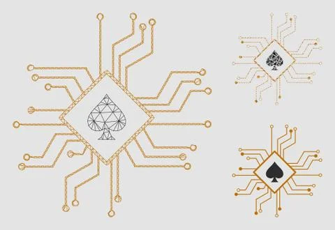 Digital Casino Circuit Vector Mesh Wire Frame Model and Triangle Mosaic Icon Stock Illustration