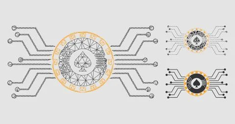 Digital Casino Circuit Vector Mesh Network Model and Triangle Mosaic Icon Stock Illustration