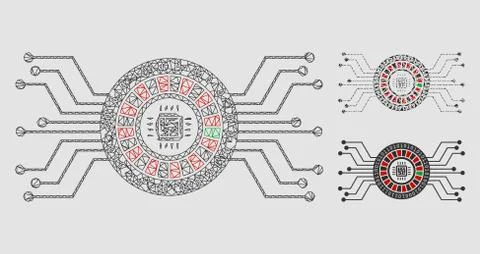 Digital Casino Circuit Vector Mesh 2D Model and Triangle Mosaic Icon Stock Illustration