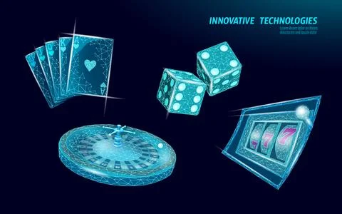 Digital casino elements set futuristic design. Playing cards, dice, roulette イラスト素材