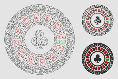 Digital Casino Roulette Vector Mesh Network Model and Triangle Mosaic Icon Stock Illustration