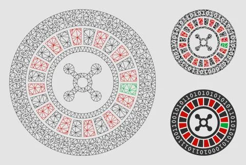 Digital Casino Roulette Vector Mesh Carcass Model and Triangle Mosaic Icon Stock Illustration
