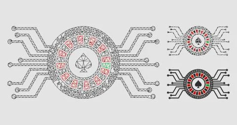 Digital Casino Roulette Vector Mesh 2D Model and Triangle Mosaic Icon Stock Illustration