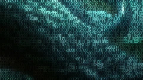 Digital cat emerging from streaming matrix code Stock Footage 346140931