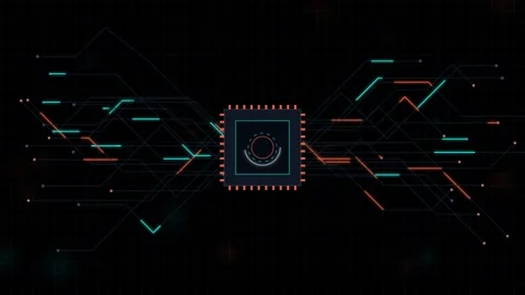 Digital central processing unit with abstract glowing circuit board lines a.. Stock Footage 344240415