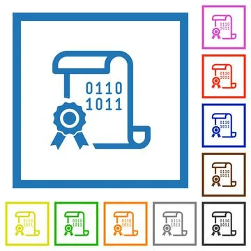 Digital certificate flat framed icons Stock Illustration