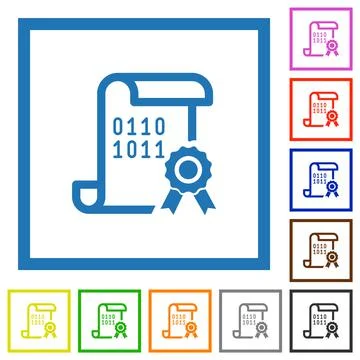 Digital certificate flat framed icons Stock Illustration