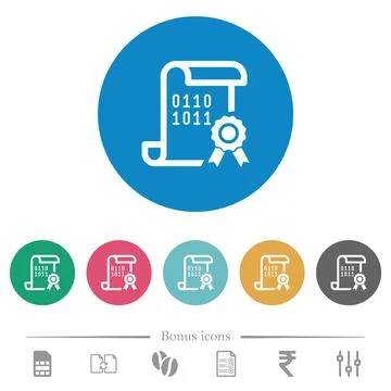 Digital certificate flat round icons Stock Illustration