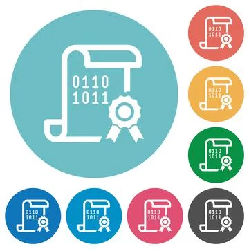 Digital certificate flat round icons Stock Illustration