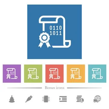 Digital certificate flat white icons in square backgrounds Illustrazione stock
