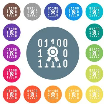 Digital certificate flat white icons on round color backgrounds Stock Illustration