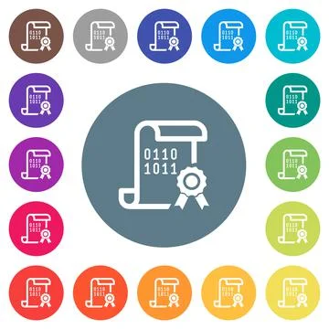 Digital certificate flat white icons on round color backgrounds Stock Illustration