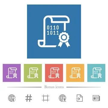 Digital certificate flat white icons in square backgrounds Stock Illustration