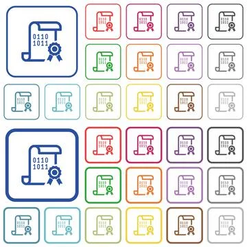 Digital certificate outlined flat color icons Illustrazione stock