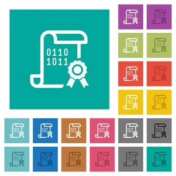 Digital certificate square flat multi colored icons Stock Illustration