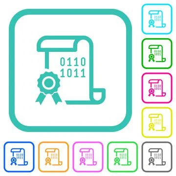 Digital certificate vivid colored flat icons 스톡 일러스트