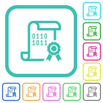 Digital certificate vivid colored flat icons 스톡 일러스트