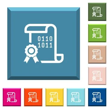 Digital certificate white icons on edged square buttons イラスト素材