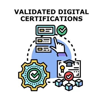 Digital certification validation process and online education credentials Stock Illustration