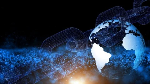 Digital chain cyberspace with earth globe animation 動画素材 123030641