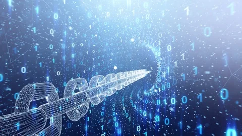 Digital chain rotation on binary data background 動画素材 126700699