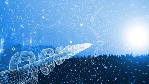 Digital chain with sunny landscape Stock Footage 119341617