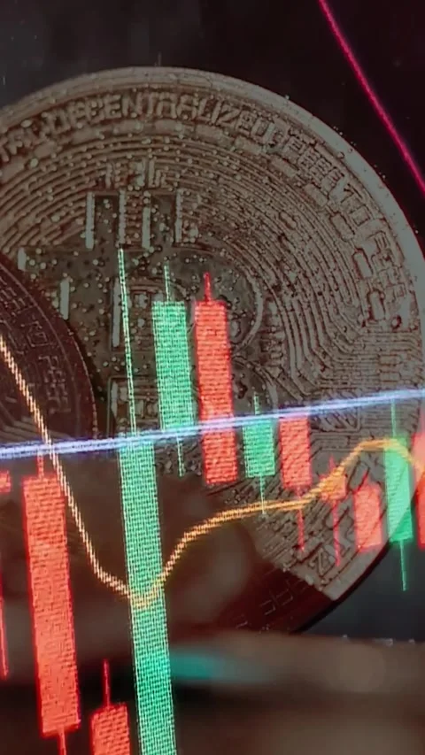 A digital chart of cryptocurrency Bitcoin of value and a dollar for investors Stock Footage 328600661