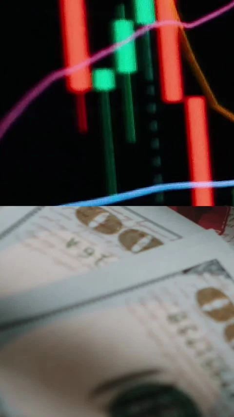 A digital chart of cryptocurrency Bitcoin of value and a dollar for investors Stock Footage 328600670