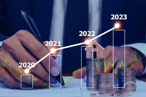 Digital chart of  financial banking increase interest rate or mortgage inve.. Stock Photos