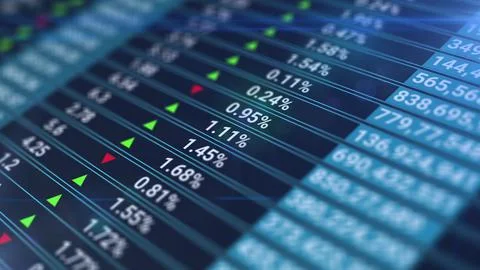 Digital chart of stock market data rolling and processing over a grid. Currency Stock Illustration