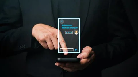 Digital chatbot, robot application, conversation assistant, AI Artificial I.. Stockfoto's