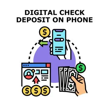 Digital check deposit process using mobile phone banking Stock Illustration