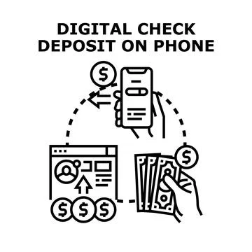 Digital check deposit process using mobile phone banking Stock Illustration