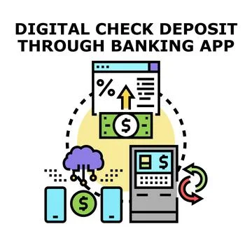 Digital check deposit through banking app service Stock Illustration