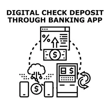 Digital check deposit through banking app service Stock Illustration