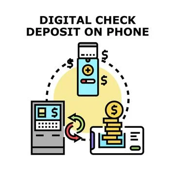 Digital check deposit using mobile banking application Stock Illustration