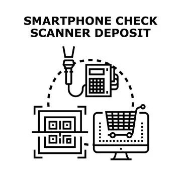 Digital check deposit using mobile scanner and online banking Stock Illustration