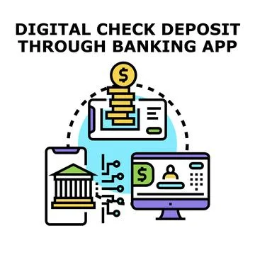 Digital check deposit using mobile banking application Stock Illustration