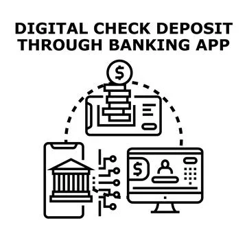 Digital check deposit using mobile banking application Stock Illustration