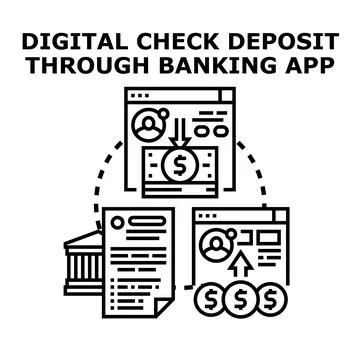 Digital check deposit using modern mobile banking application Stock Illustration